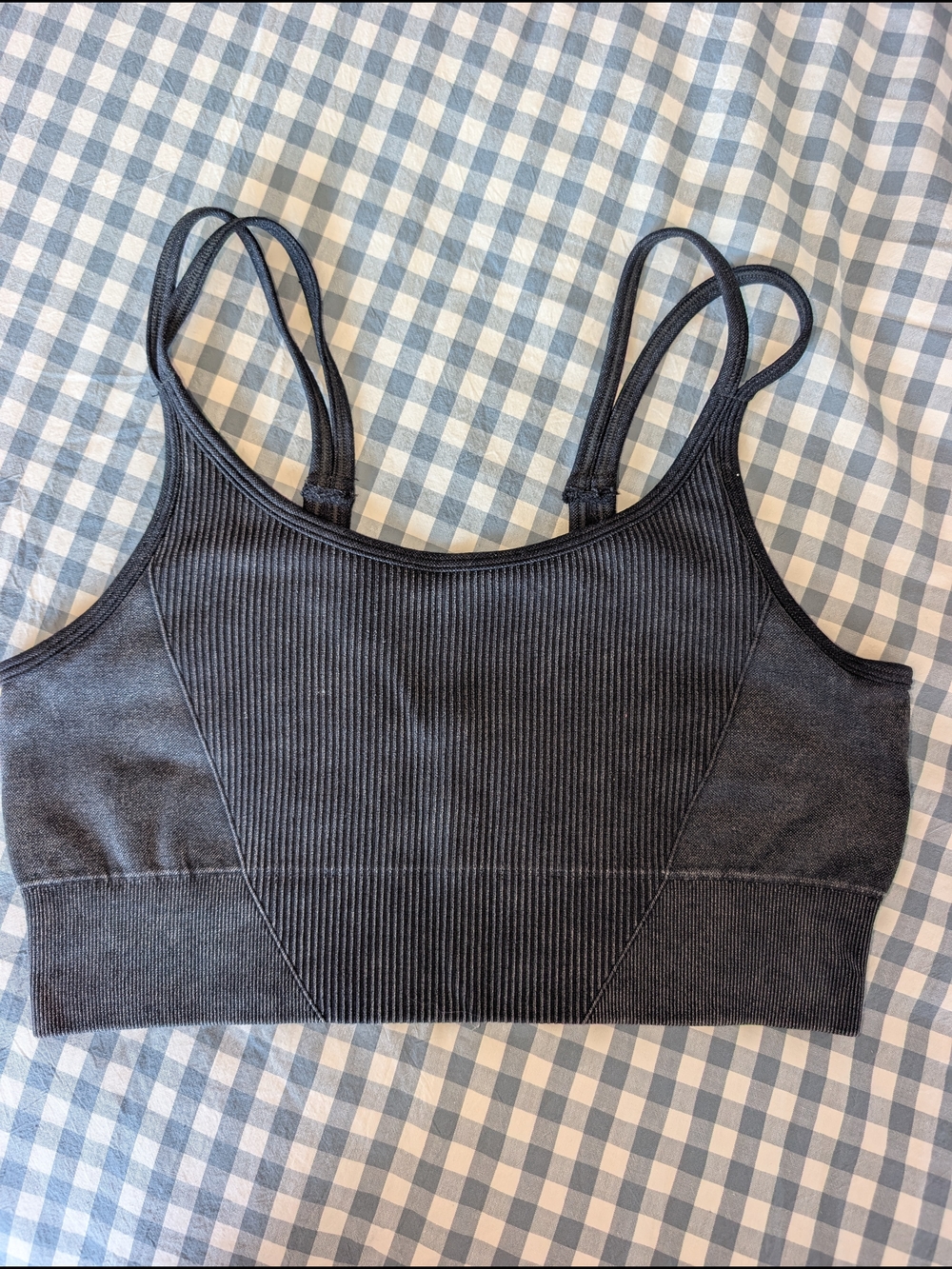 Yogalicious Charcoal Ribbed Double-Strap Sports Bra